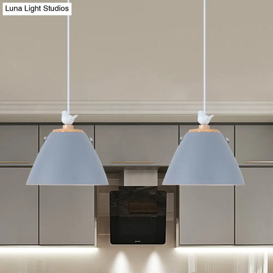 Contemporary Tapered Metal Pendant Ceiling Light - 1 In Grey White And Yellow