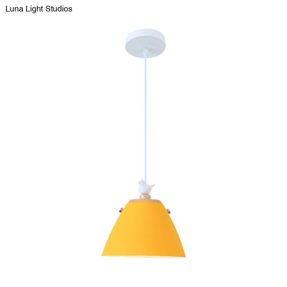 Contemporary Tapered Metal Pendant Ceiling Light - 1 In Grey White And Yellow