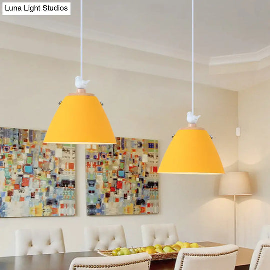 Contemporary Tapered Metal Pendant Ceiling Light - 1 In Grey White And Yellow