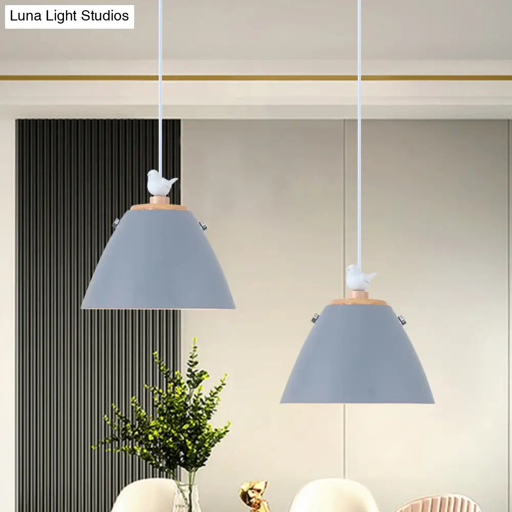 Contemporary Tapered Metal Pendant Ceiling Light - 1 In Grey White And Yellow