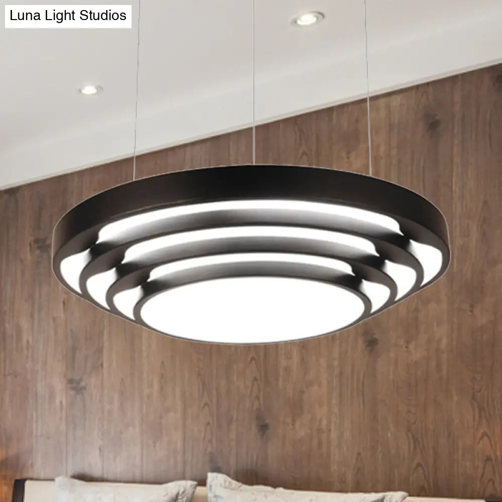 Contemporary Tapered Round Pendant Ceiling Light In Black/White With Led & Multiple Options - Ideal