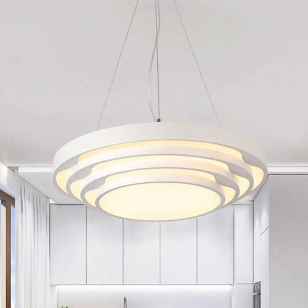 Modern Tapered Round Pendant Ceiling Light Kit - Metal Led Hanging In Black/White