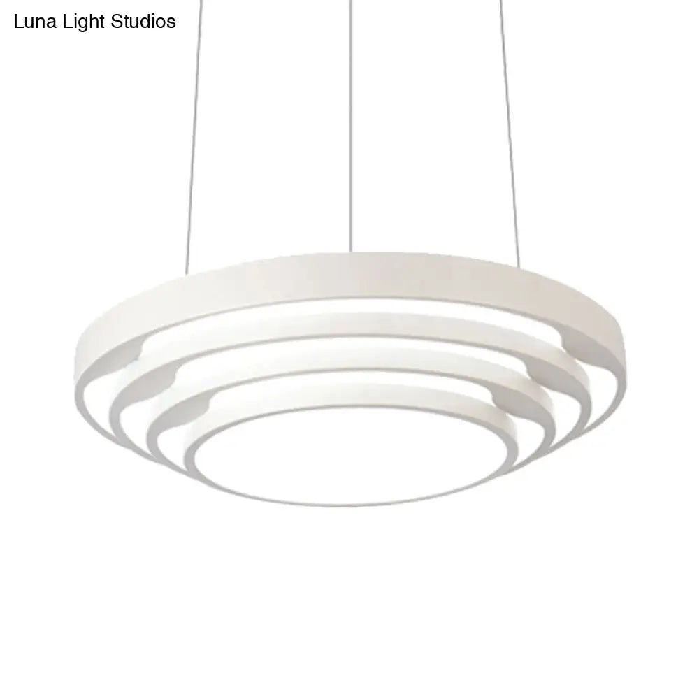 Modern Tapered Round Pendant Ceiling Light Kit - Metal Led Hanging In Black/White Warm/White/Natural