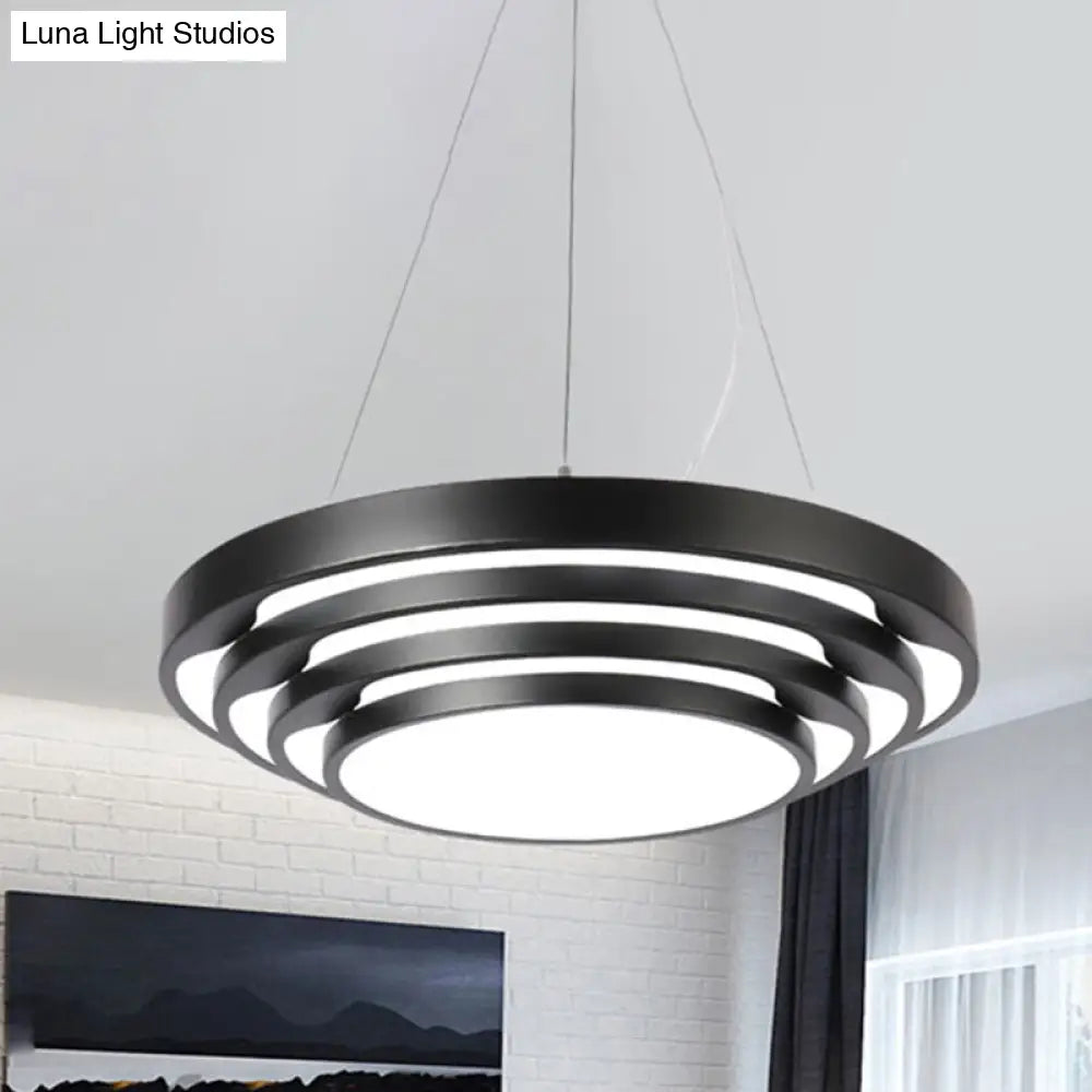 Contemporary Tapered Round Pendant Ceiling Light In Black/White With Led & Multiple Options - Ideal