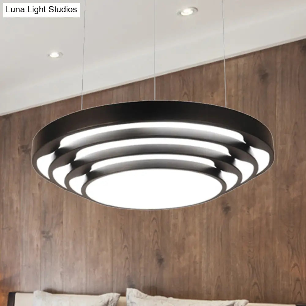 Modern Tapered Round Pendant Ceiling Light Kit - Metal Led Hanging In Black/White Warm/White/Natural