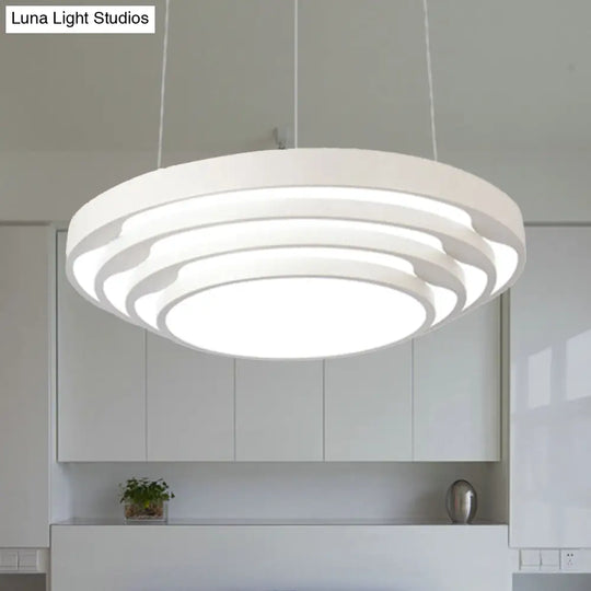 Modern Tapered Round Pendant Ceiling Light Kit - Metal Led Hanging In Black/White Warm/White/Natural