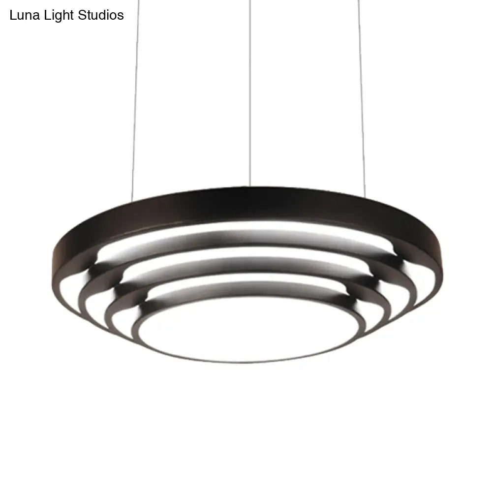 Modern Tapered Round Pendant Ceiling Light Kit - Metal Led Hanging In Black/White Warm/White/Natural