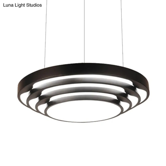 Modern Tapered Round Pendant Ceiling Light Kit - Metal Led Hanging In Black/White Warm/White/Natural