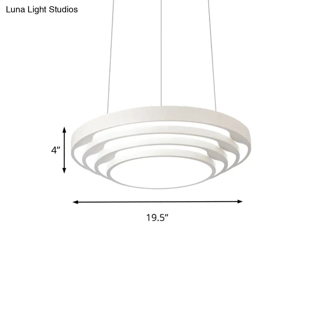 Modern Tapered Round Pendant Ceiling Light Kit - Metal Led Hanging In Black/White Warm/White/Natural