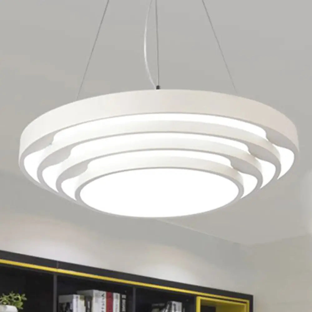 Modern Tapered Round Pendant Ceiling Light Kit - Metal Led Hanging In Black/White