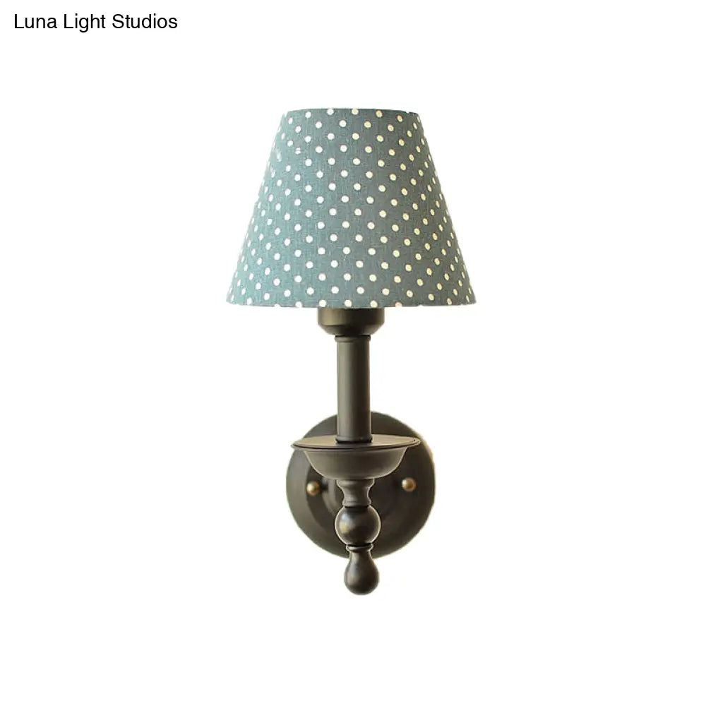 Modern Tapered Sconce Light With Dot Fabric Shade - Coffee/Blue