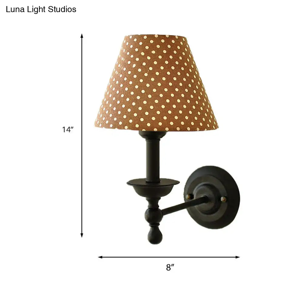 Modern Tapered Sconce Light With Dot Fabric Shade - Coffee/Blue