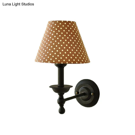 Modern Tapered Sconce Light With Dot Fabric Shade - Coffee/Blue