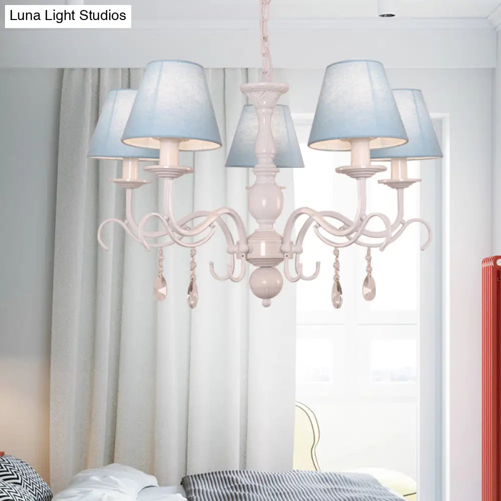 Modern Tapered Shade Baby Bedroom Chandelier With Crystal Accent - Metal Hanging Light