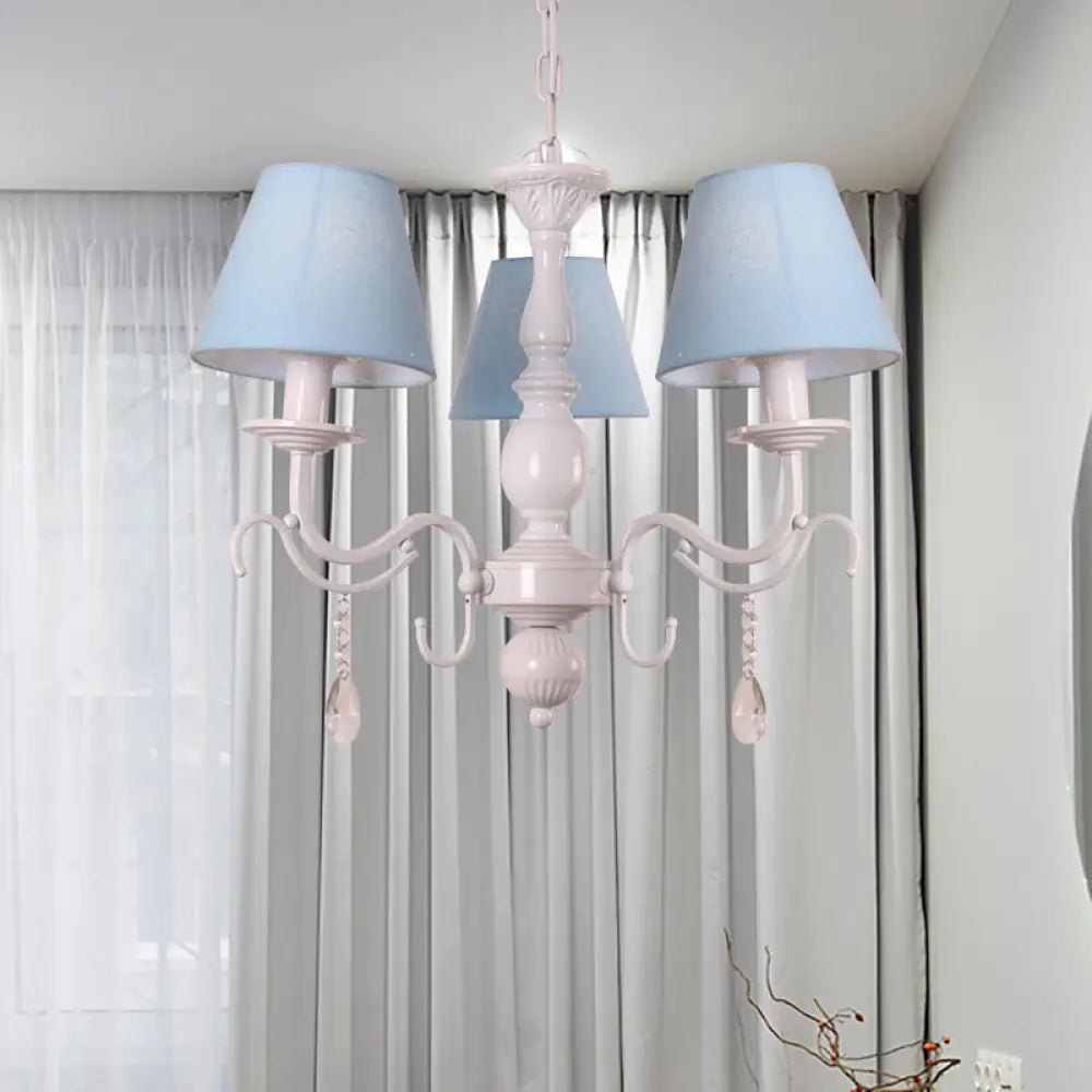 Modern Tapered Shade Baby Bedroom Chandelier With Crystal Accent - Metal Hanging Light 3 / Blue