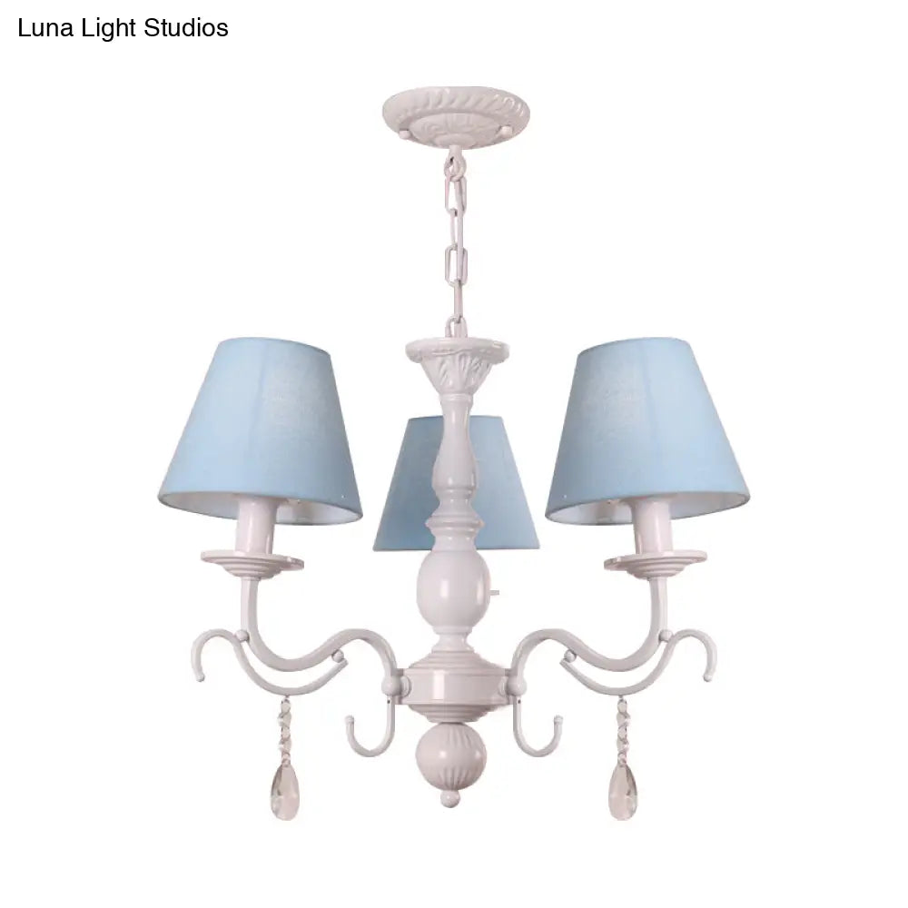 Modern Tapered Shade Baby Bedroom Chandelier With Crystal Accent - Metal Hanging Light