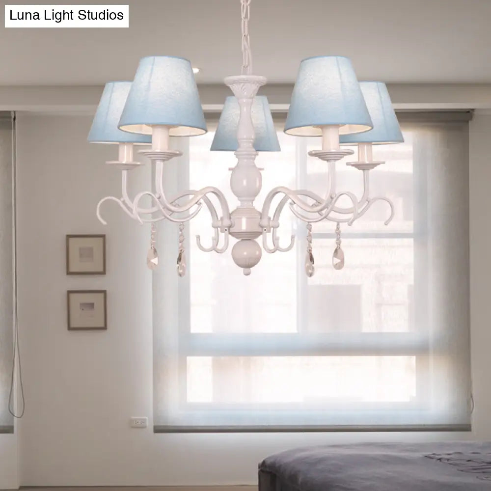 Modern Tapered Shade Baby Bedroom Chandelier With Crystal Accent - Metal Hanging Light