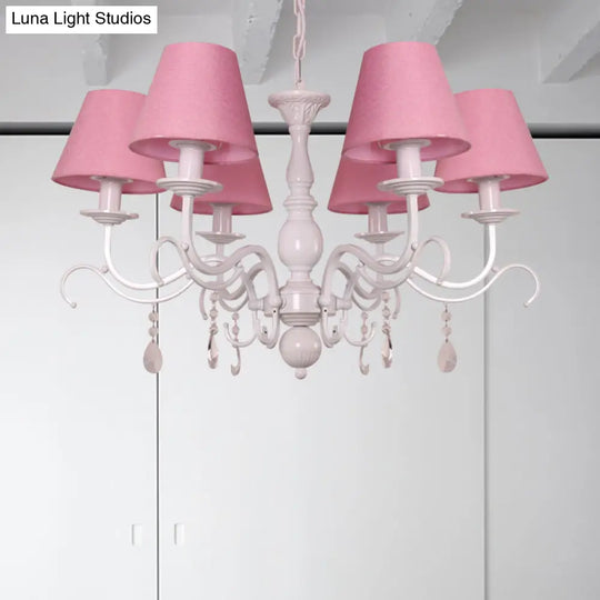 Modern Tapered Shade Baby Bedroom Chandelier With Crystal Accent - Metal Hanging Light