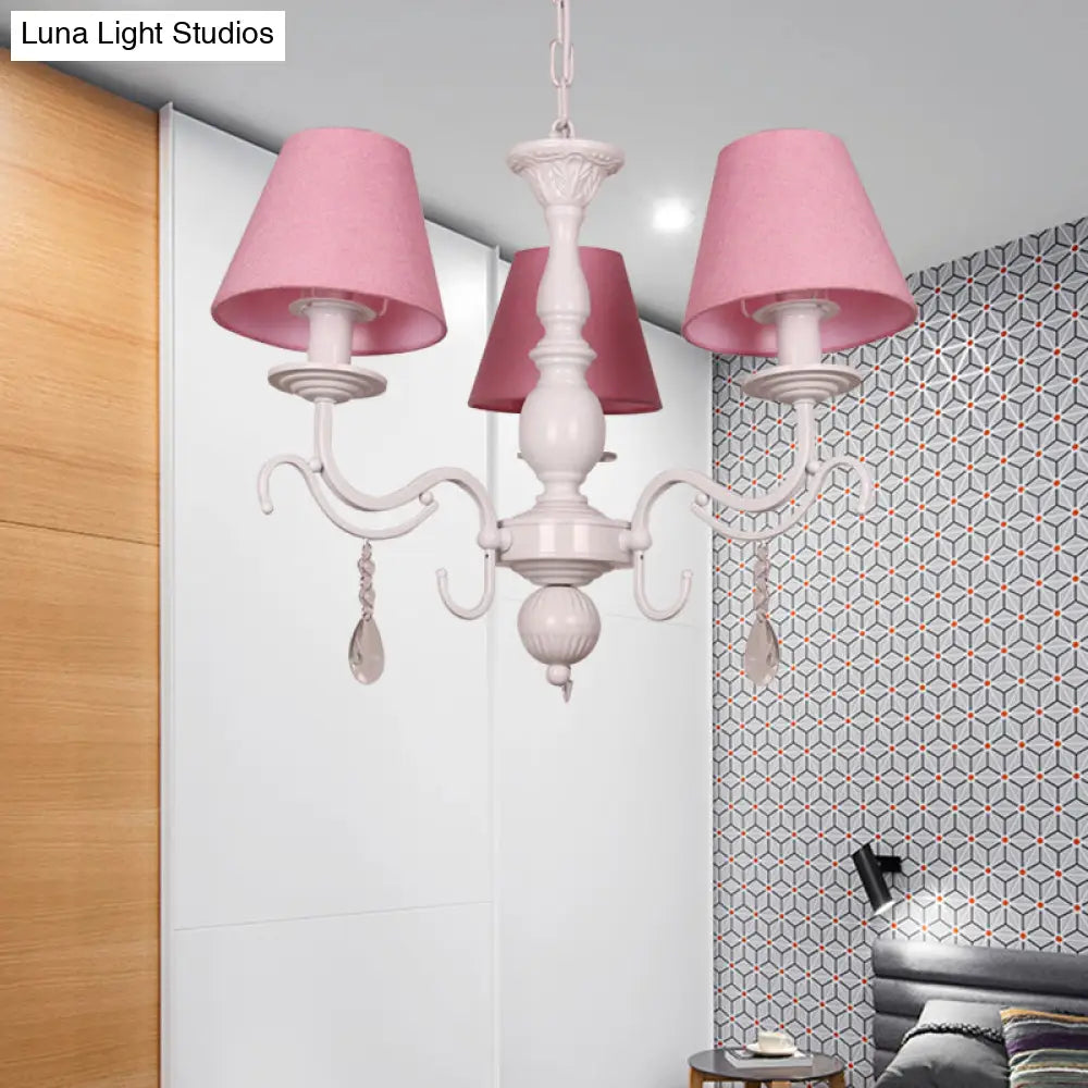 Modern Tapered Shade Baby Bedroom Chandelier With Crystal Accent - Metal Hanging Light