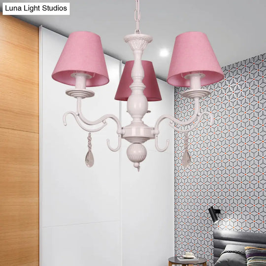 Modern Tapered Shade Baby Bedroom Chandelier With Crystal Accent - Metal Hanging Light