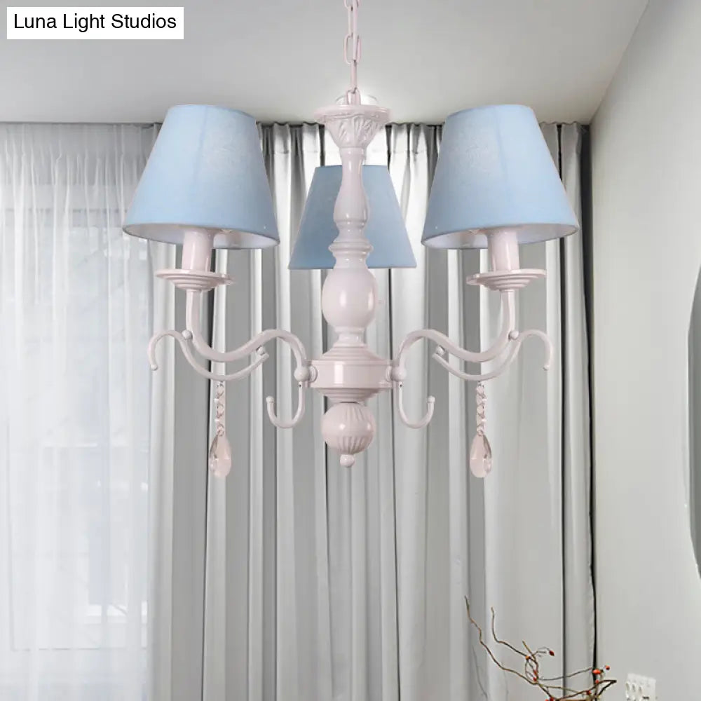 Modern Tapered Shade Baby Bedroom Chandelier With Crystal Accent - Metal Hanging Light