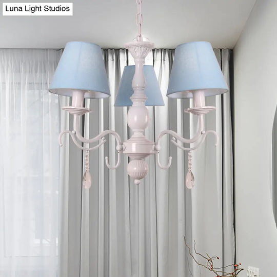 Modern Tapered Shade Baby Bedroom Chandelier With Crystal Accent - Metal Hanging Light