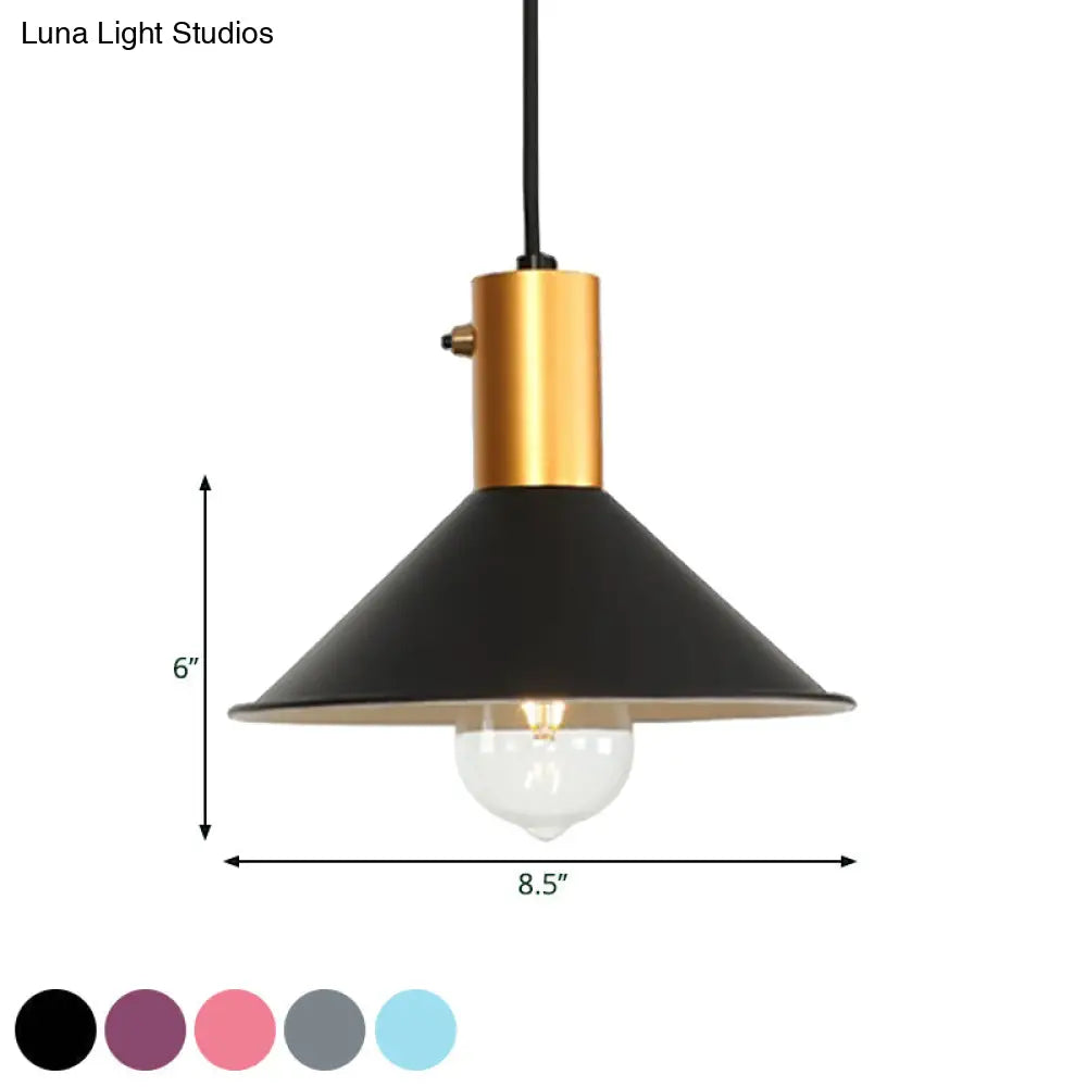 Modern Tapered Shade Ceiling Fixture - 1-Light Metallic Suspension Lamp In Black/Grey For Coffee