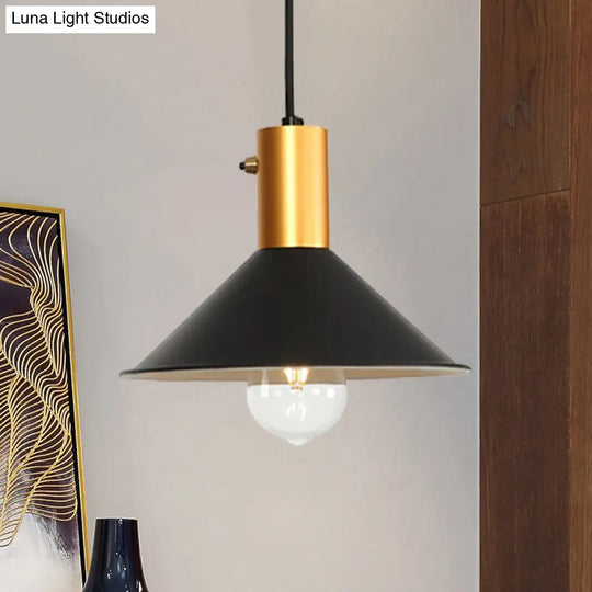 Modernist Tapered Shade Ceiling Fixture: 1-Light Metallic Suspension Lamp (Black/Grey) For Coffee