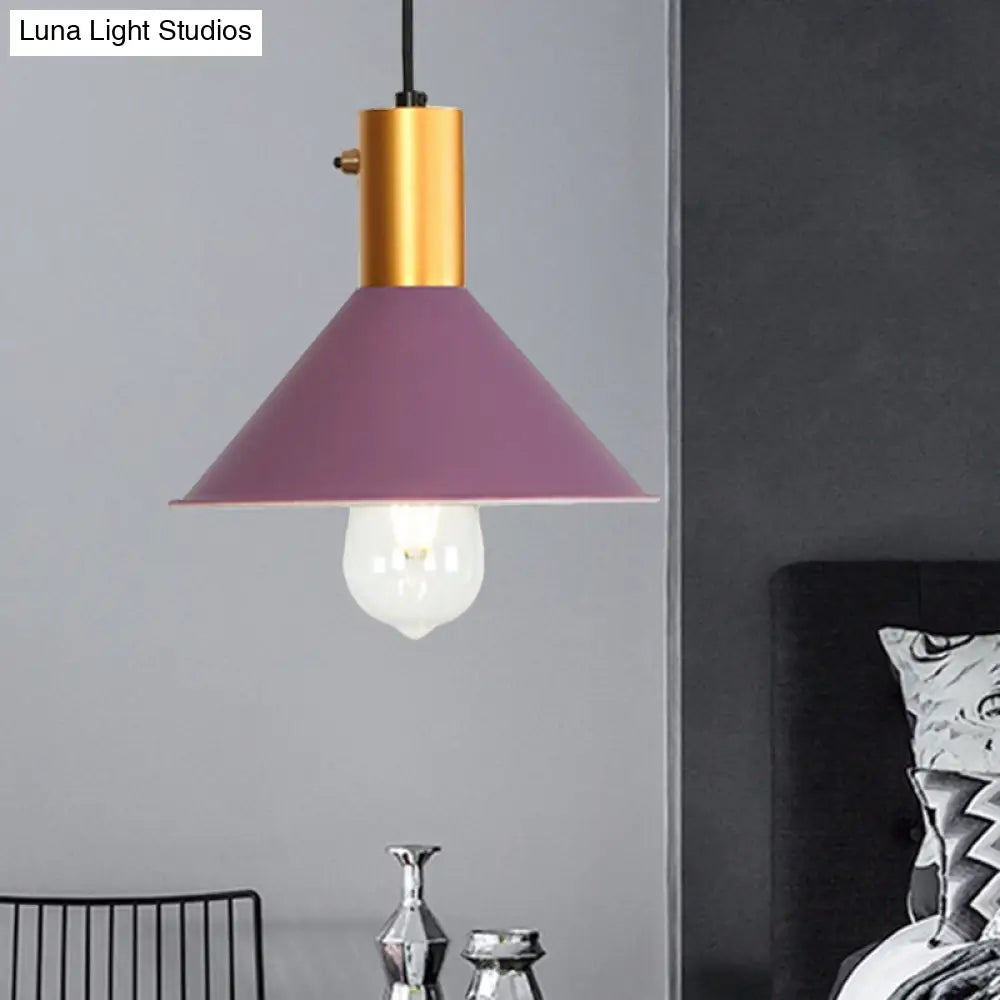 Modernist Tapered Shade Ceiling Fixture: 1-Light Metallic Suspension Lamp (Black/Grey) For Coffee