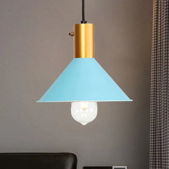 Modern Tapered Shade Ceiling Fixture - 1-Light Metallic Suspension Lamp In Black/Grey For Coffee