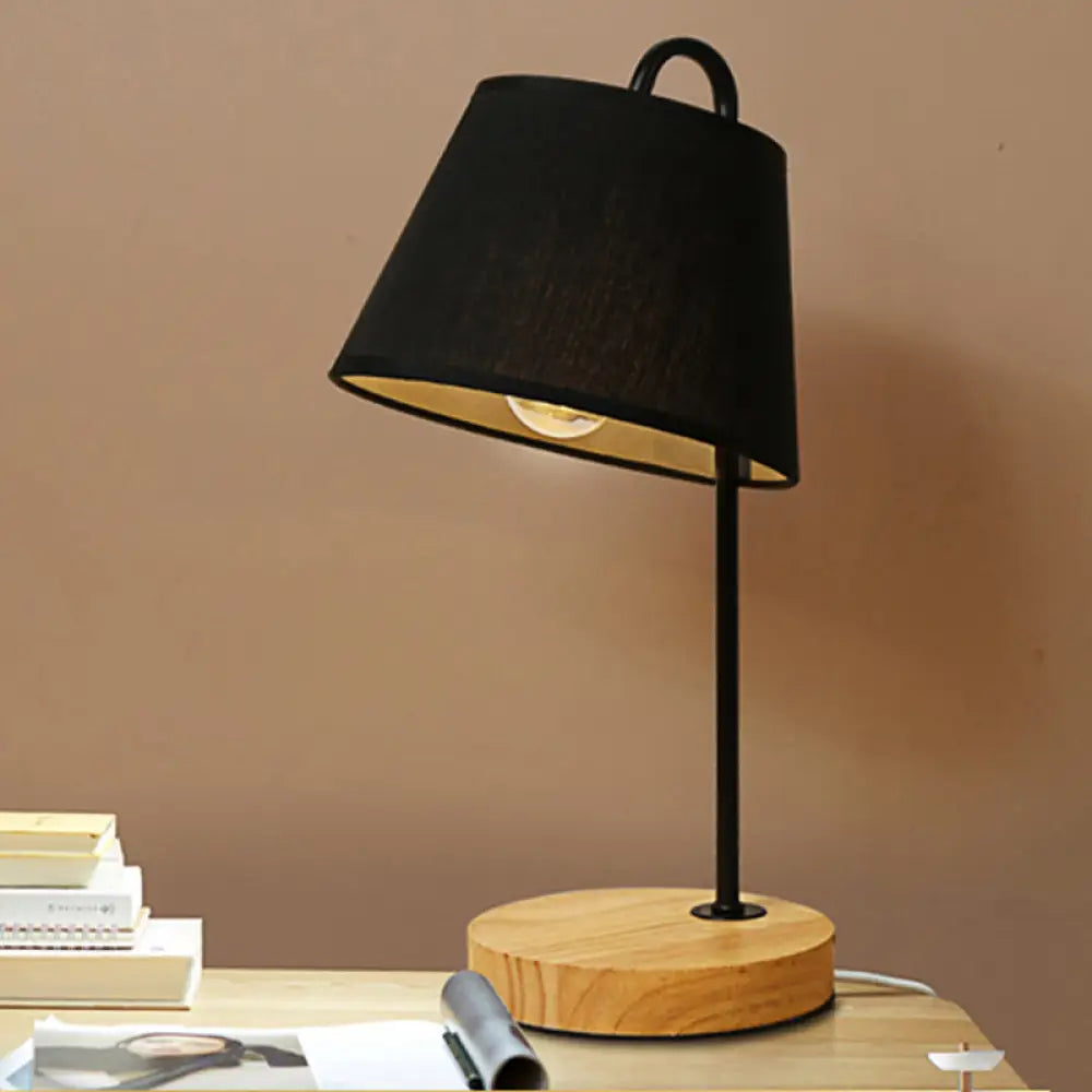 Modern Tapered Shade Desk Light With Wooden Base - 1 Reading Lamp For Bedroom In Black/White Black