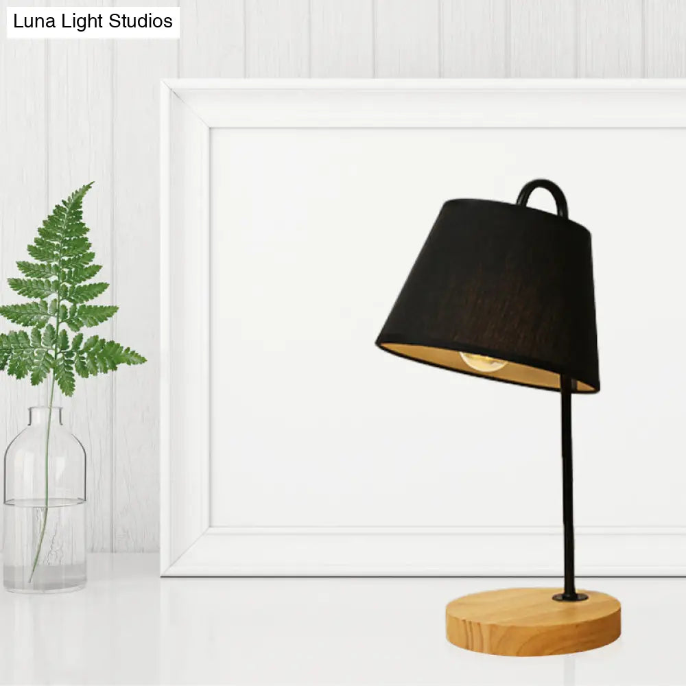 Modern Tapered Shade Desk Light With Wooden Base - 1 Reading Lamp For Bedroom In Black/White