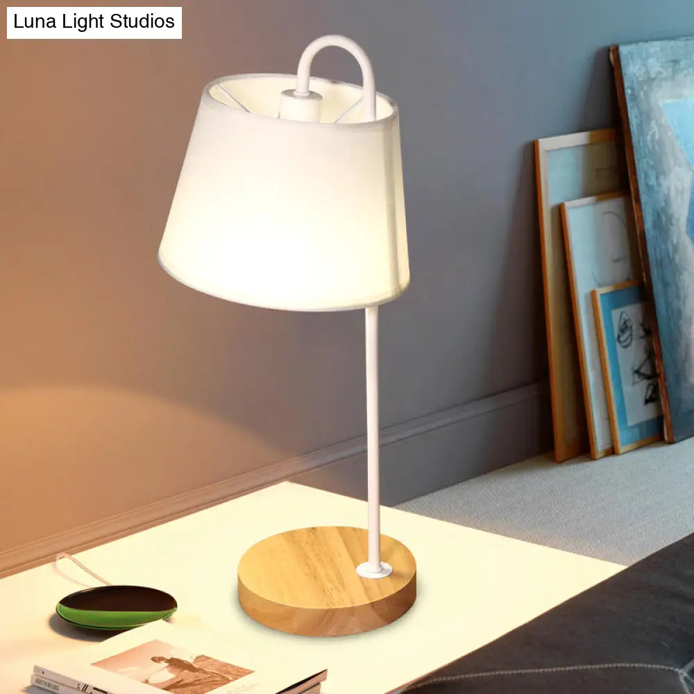 Modern Tapered Shade Desk Light With Wooden Base - 1 Reading Lamp For Bedroom In Black/White