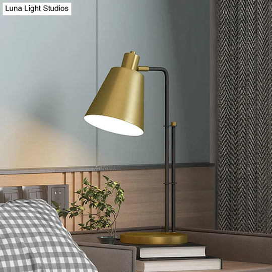 Modern Tapered Table Lamp In Brass With Round Base - 1-Light Bedroom Nightlight