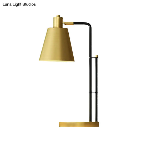 Modern Tapered Table Lamp In Brass With Round Base - 1-Light Bedroom Nightlight