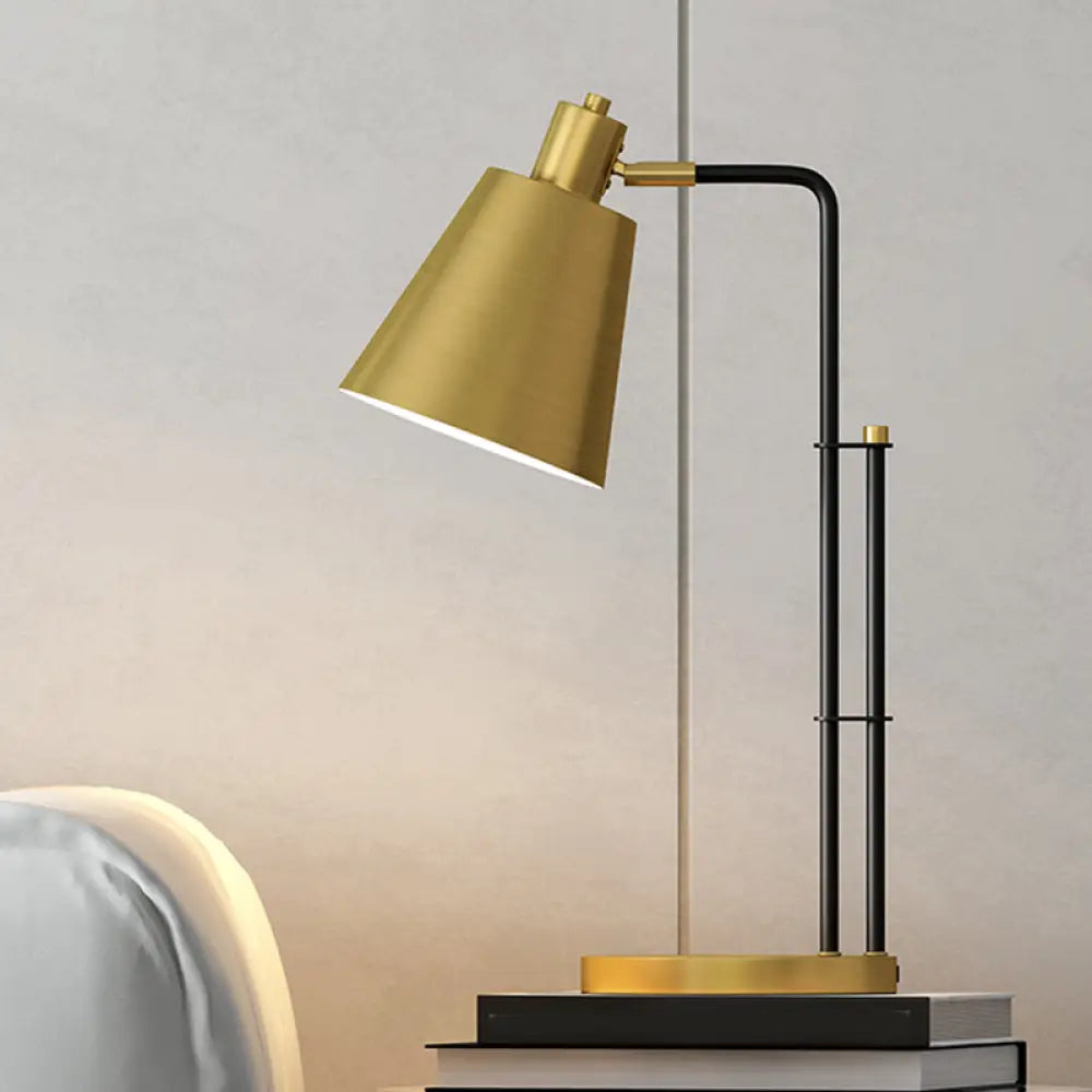 Modern Tapered Table Lamp In Brass With Round Base - 1-Light Bedroom Nightlight