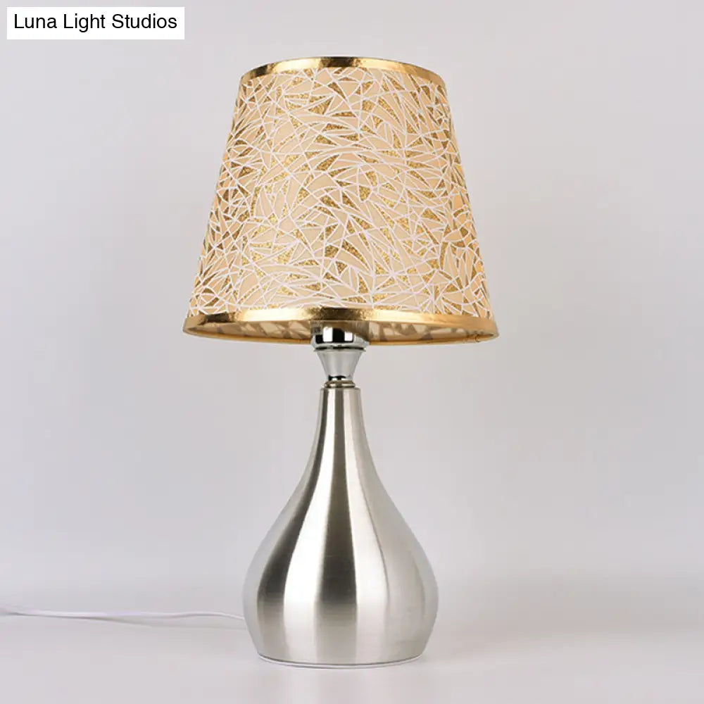 Modern Tapered Table Lamp - Single Nickel Nightstand Light With Stylish Fabric Shade