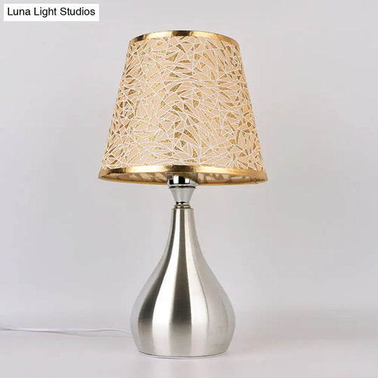 Modern Tapered Table Lamp - Single Nickel Nightstand Light With Stylish Fabric Shade