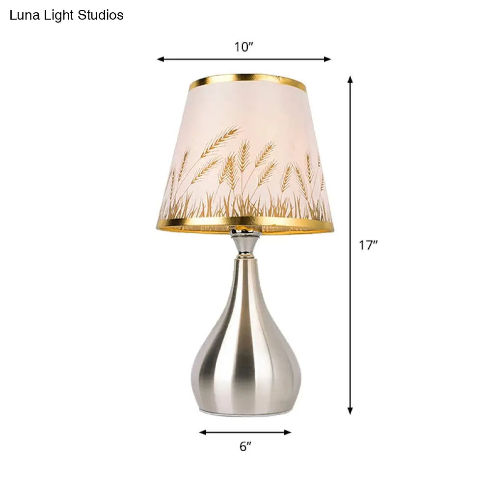 Modern Tapered Table Lamp - Single Nickel Nightstand Light With Stylish Fabric Shade