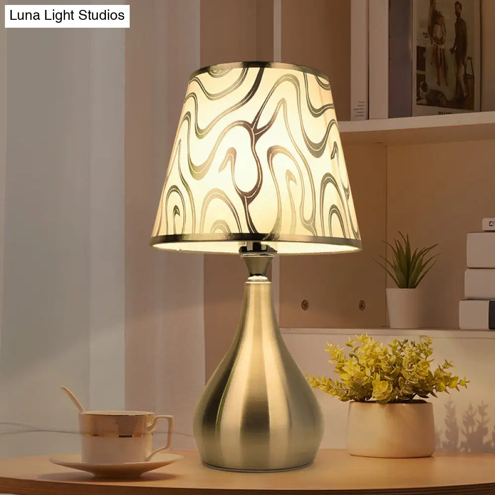 Modern Tapered Table Lamp - Single Nickel Nightstand Light With Stylish Fabric Shade