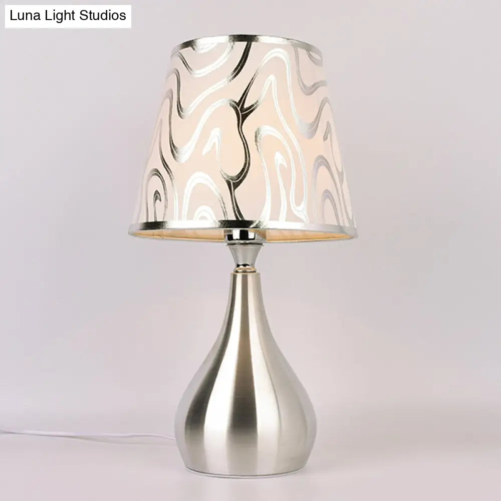 Modern Tapered Table Lamp - Single Nickel Nightstand Light With Stylish Fabric Shade