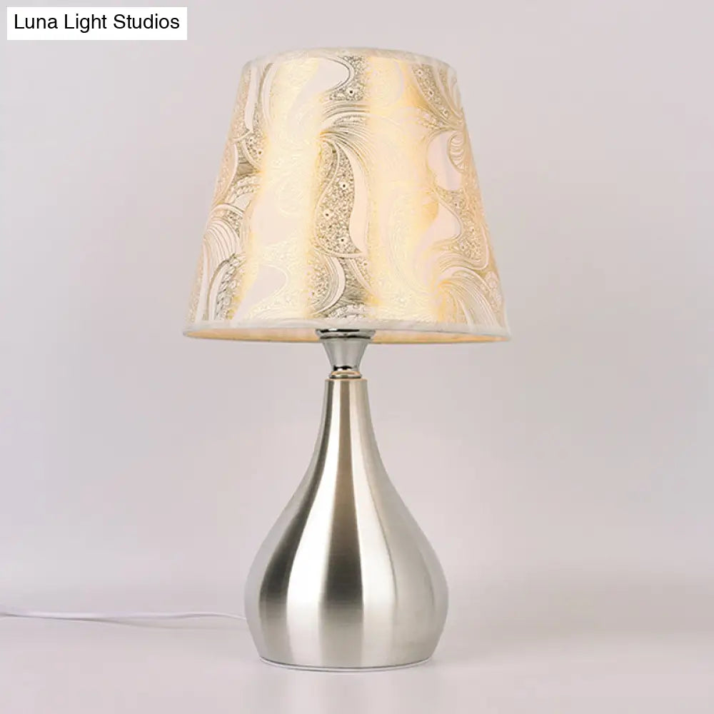 Modern Tapered Table Lamp - Single Nickel Nightstand Light With Stylish Fabric Shade