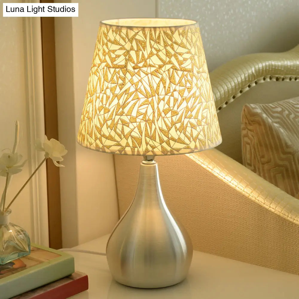 Modern Tapered Table Lamp - Single Nickel Nightstand Light With Stylish Fabric Shade