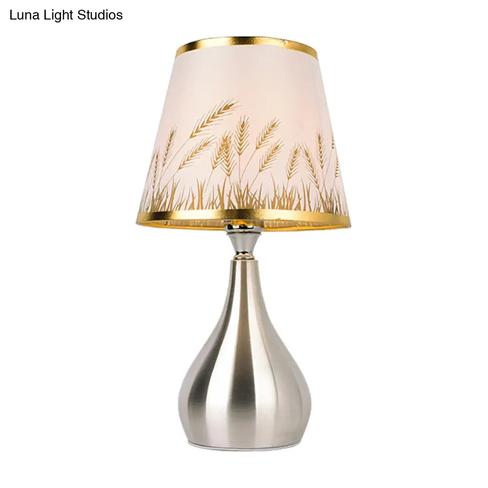 Modern Tapered Table Lamp - Single Nickel Nightstand Light With Stylish Fabric Shade