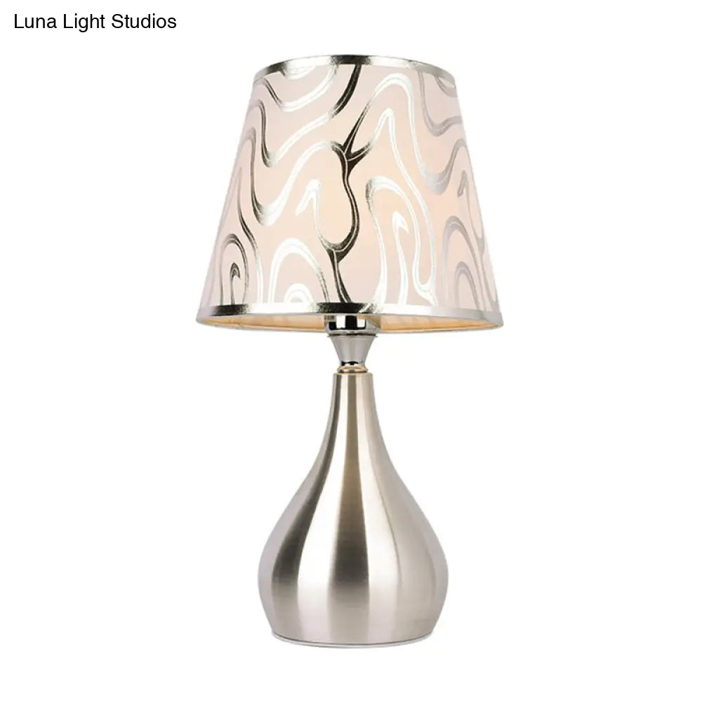 Modern Tapered Table Lamp - Single Nickel Nightstand Light With Stylish Fabric Shade