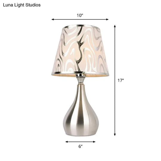 Modern Tapered Table Lamp - Single Nickel Nightstand Light With Stylish Fabric Shade