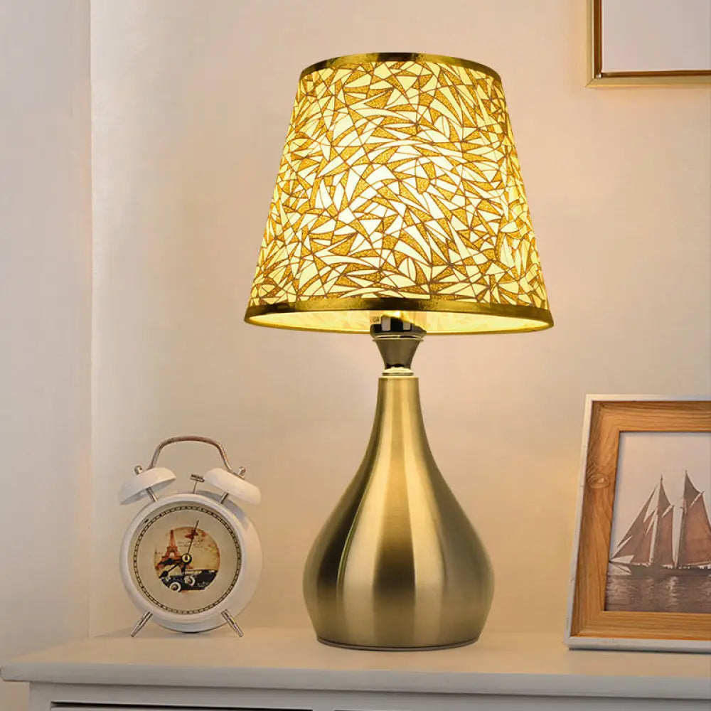 Modern Tapered Table Lamp - Single Nickel Nightstand Light With Stylish Fabric Shade