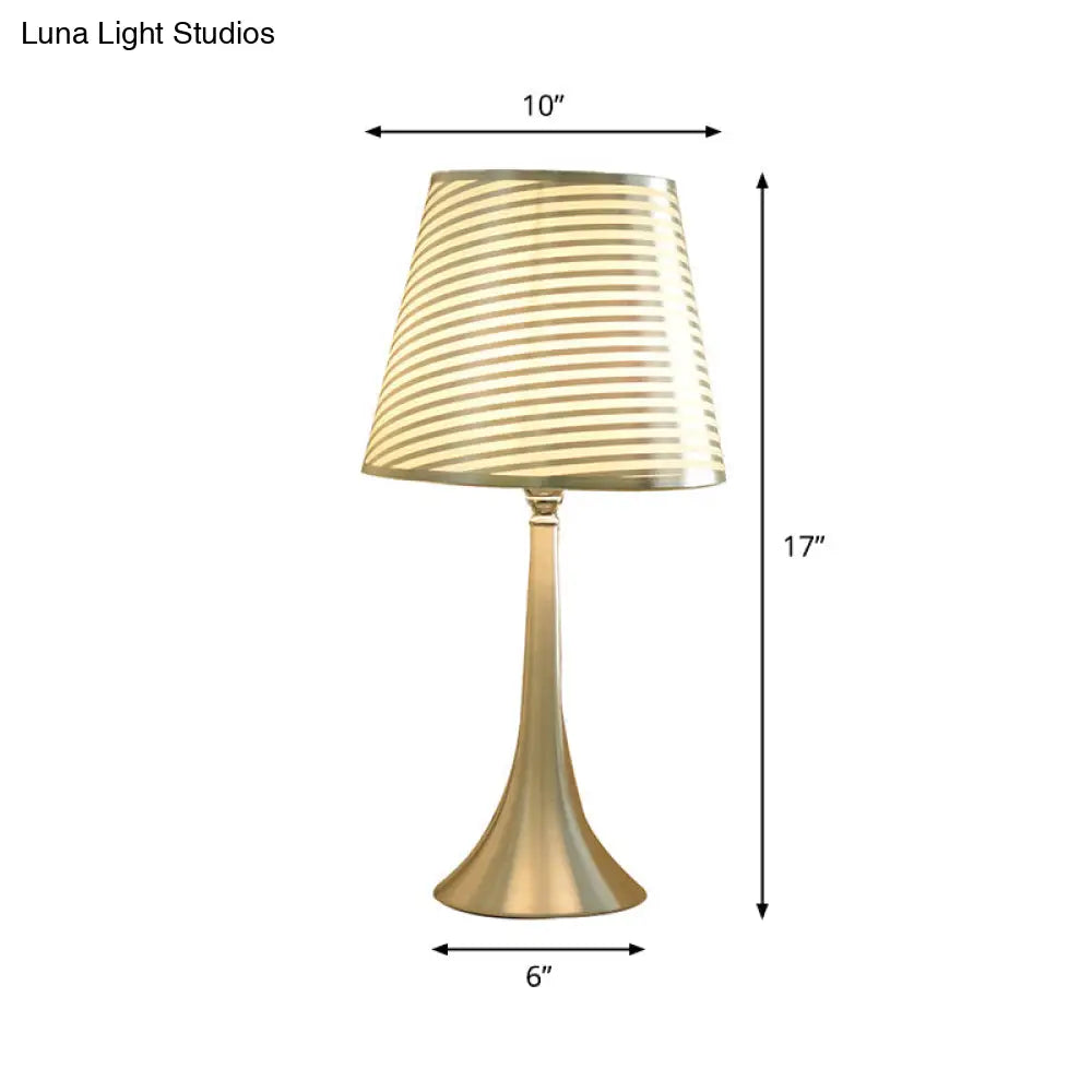 Modern Tapered Table Lamp - Single Nickel Nightstand Light With Stylish Fabric Shade