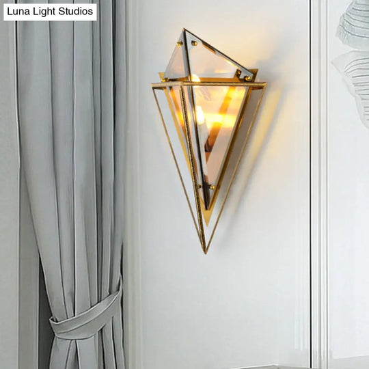 Modern Tapered Wall Sconce With Amber Glass - 2 Heads Living Room Light Fixture