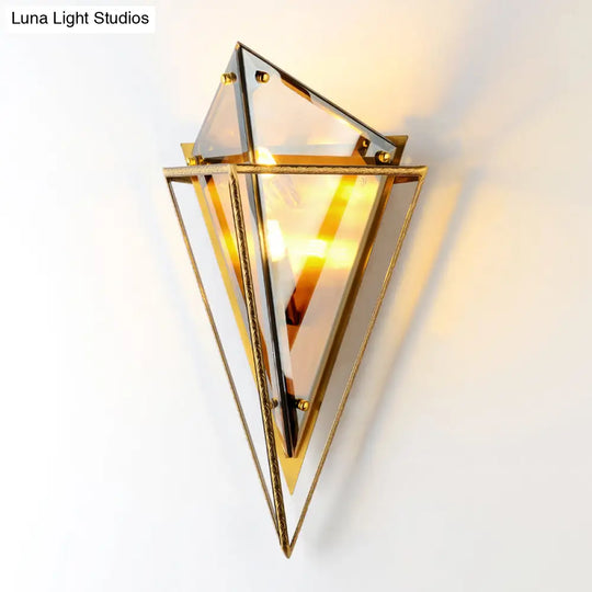 Modern Tapered Wall Sconce With Amber Glass - 2 Heads Living Room Light Fixture